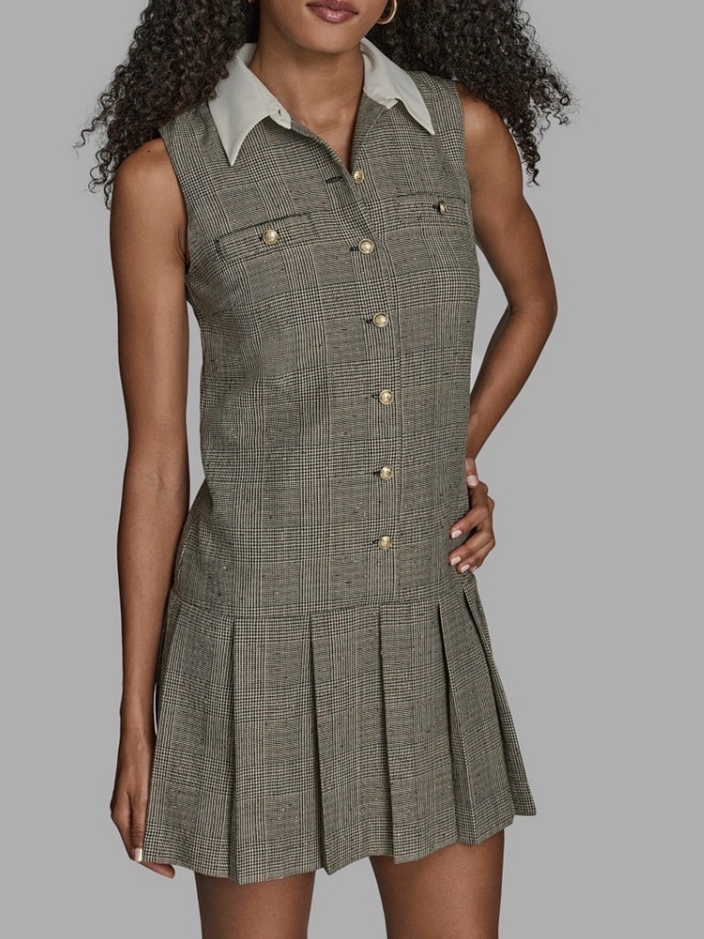 BCBG Drop Waist Pleated Sleeveless Mini Dress